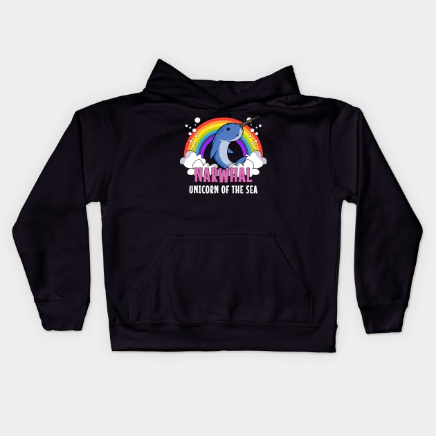 Narwhal Fish Unicorn Of The Sea Colorful Rainbow Funny Kids Hoodie by underheaven